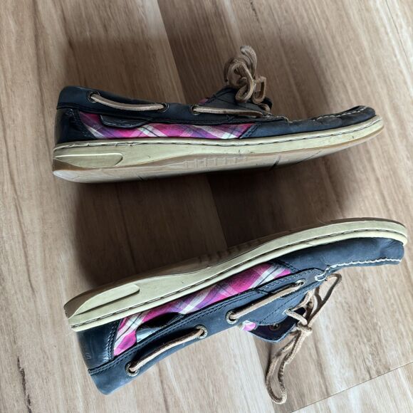 Sperry Boat Shoes Loafers Navy Leather Plaid Lace-Up Women sz 8.5 Preppy Casual - Picture 7 of 9